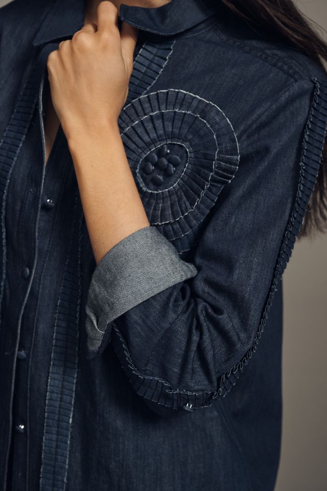 Pilcro Long-Sleeve Rosette Denim Buttondown Shirt #3