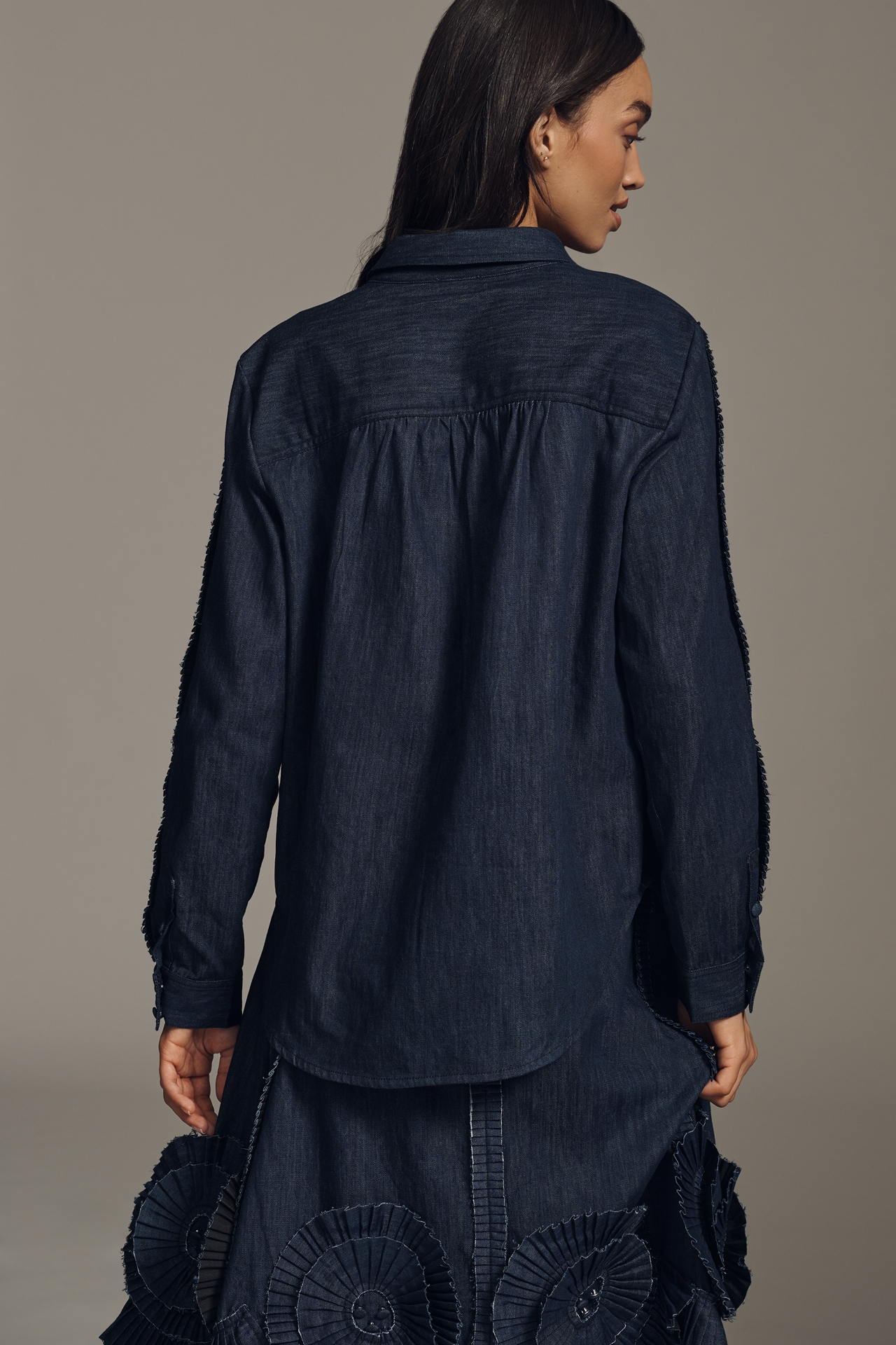 Pilcro Long-Sleeve Rosette Denim Buttondown Shirt
