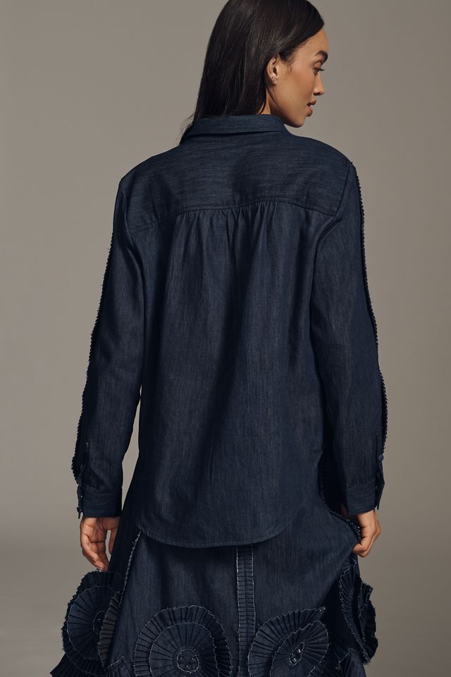 Pilcro Long-Sleeve Rosette Denim Buttondown Shirt #4