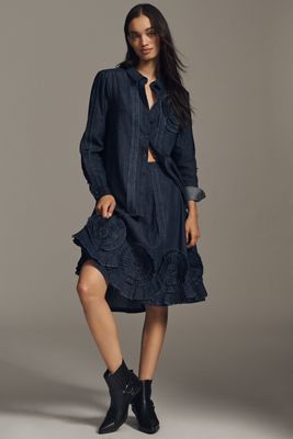 Pilcro Long-Sleeve Rosette Denim Buttondown Shirt