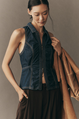 Pilcro Denim Zip-front Vest Top In Blue