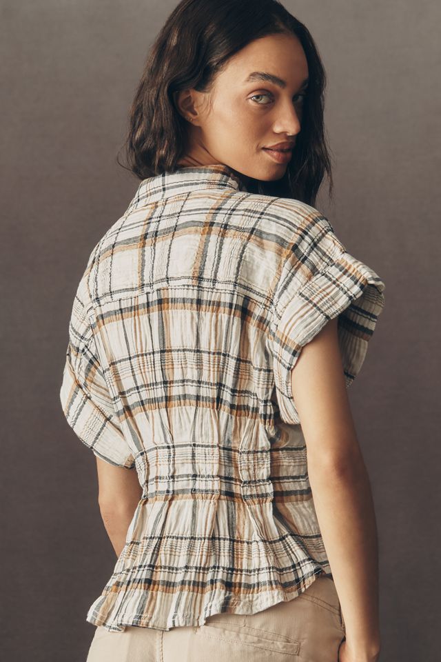 La Blusa Bobbie de Manga Corta con Cintura Entallada a Cuadros de Pilcro #1