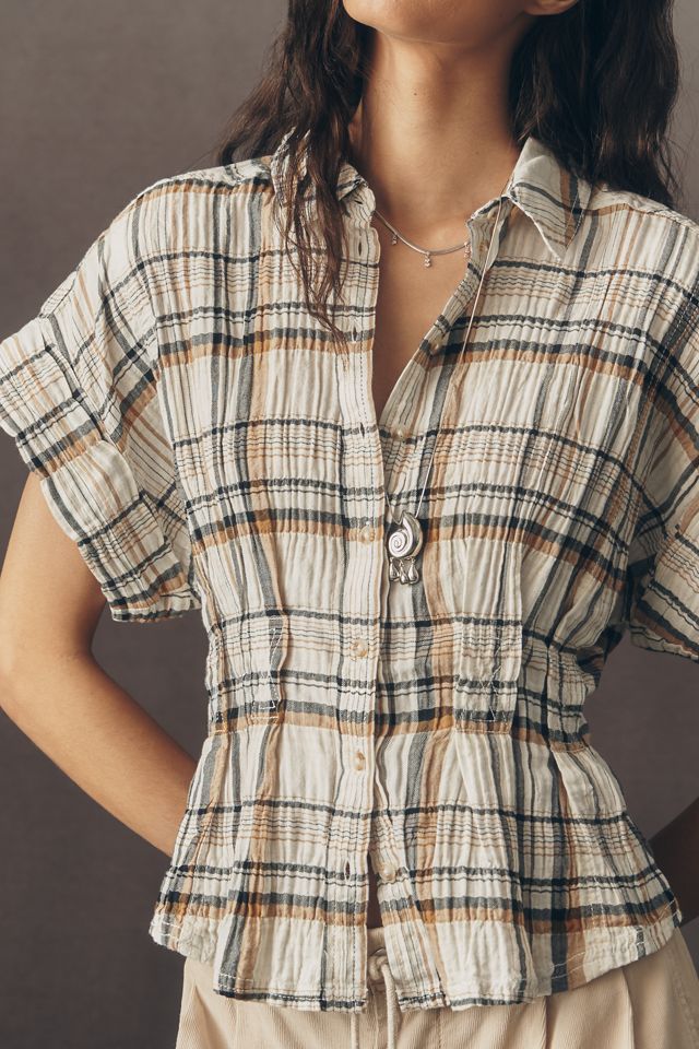 La Blusa Bobbie de Manga Corta con Cintura Entallada a Cuadros de Pilcro #3