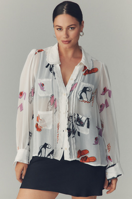 Maeve Danielle Kroll X  Sheer Chiffon Buttondown Shirt In White