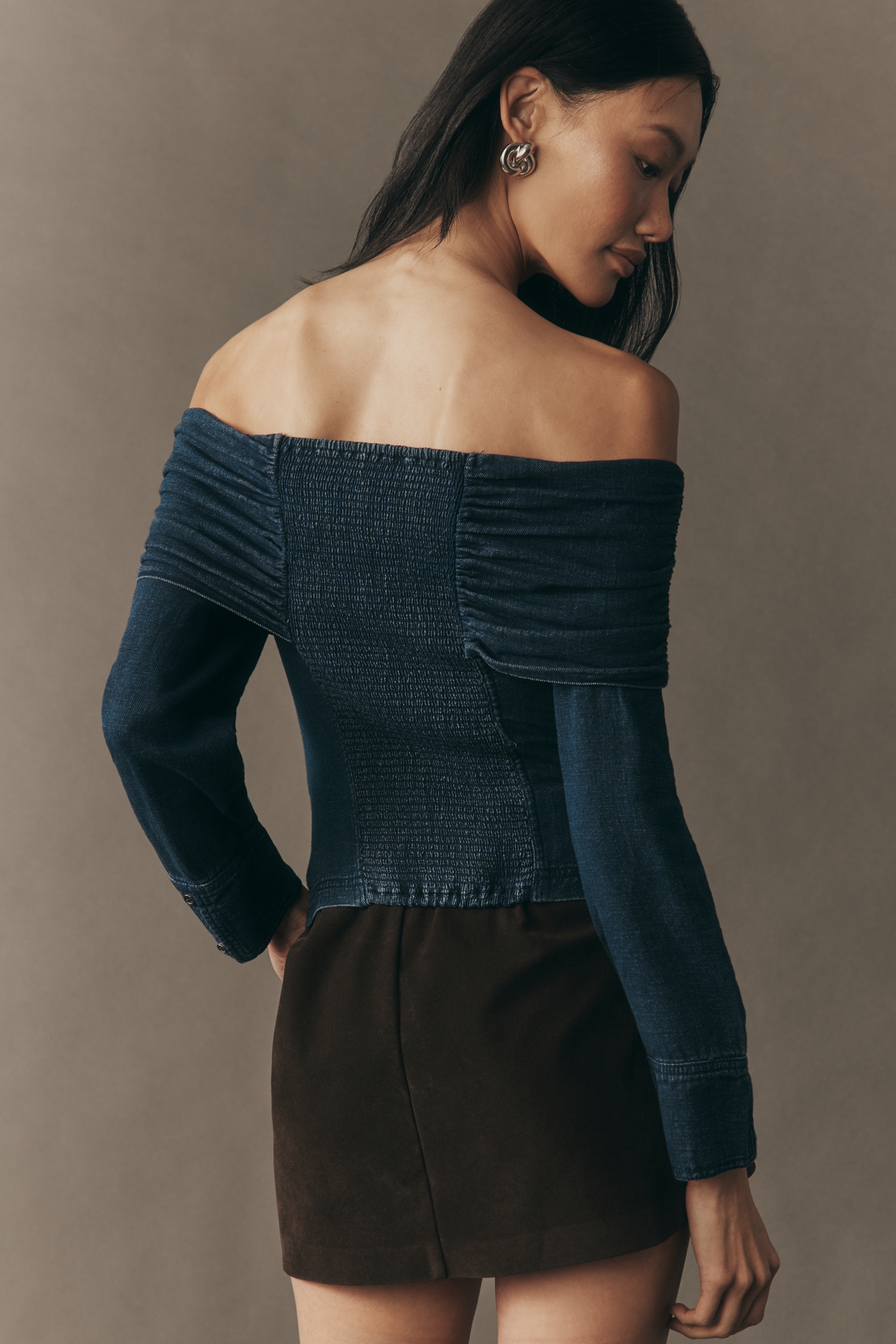 Pilcro Long-Sleeve Off-Shoulder Denim Top