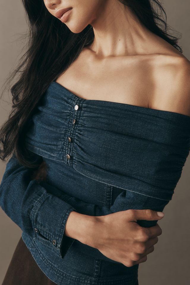 Pilcro Langarm-Oberteil mit Carmenausschnitt aus Denim #3