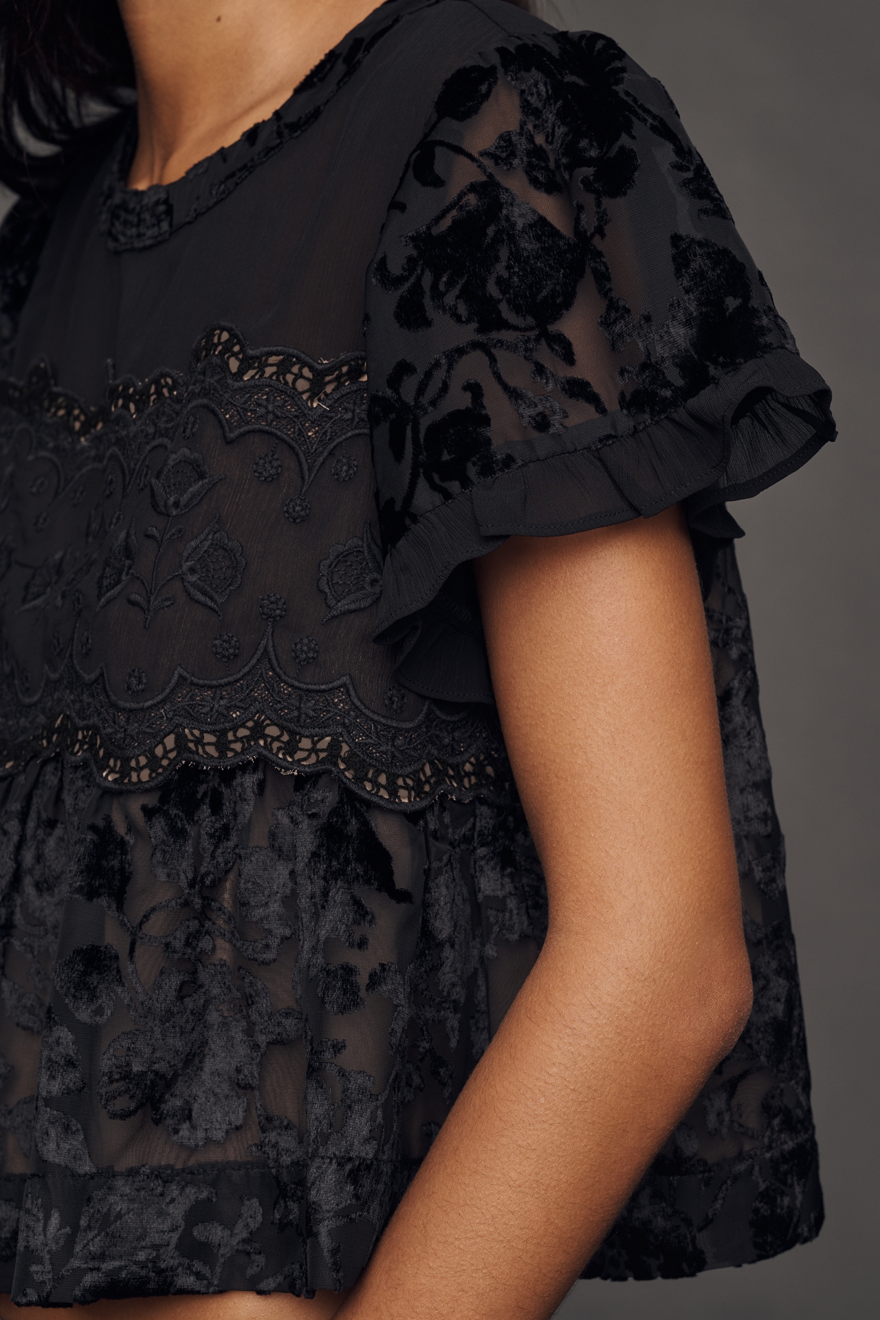 By Anthropologie Short-Sleeve Velvet Burnout Swing Top