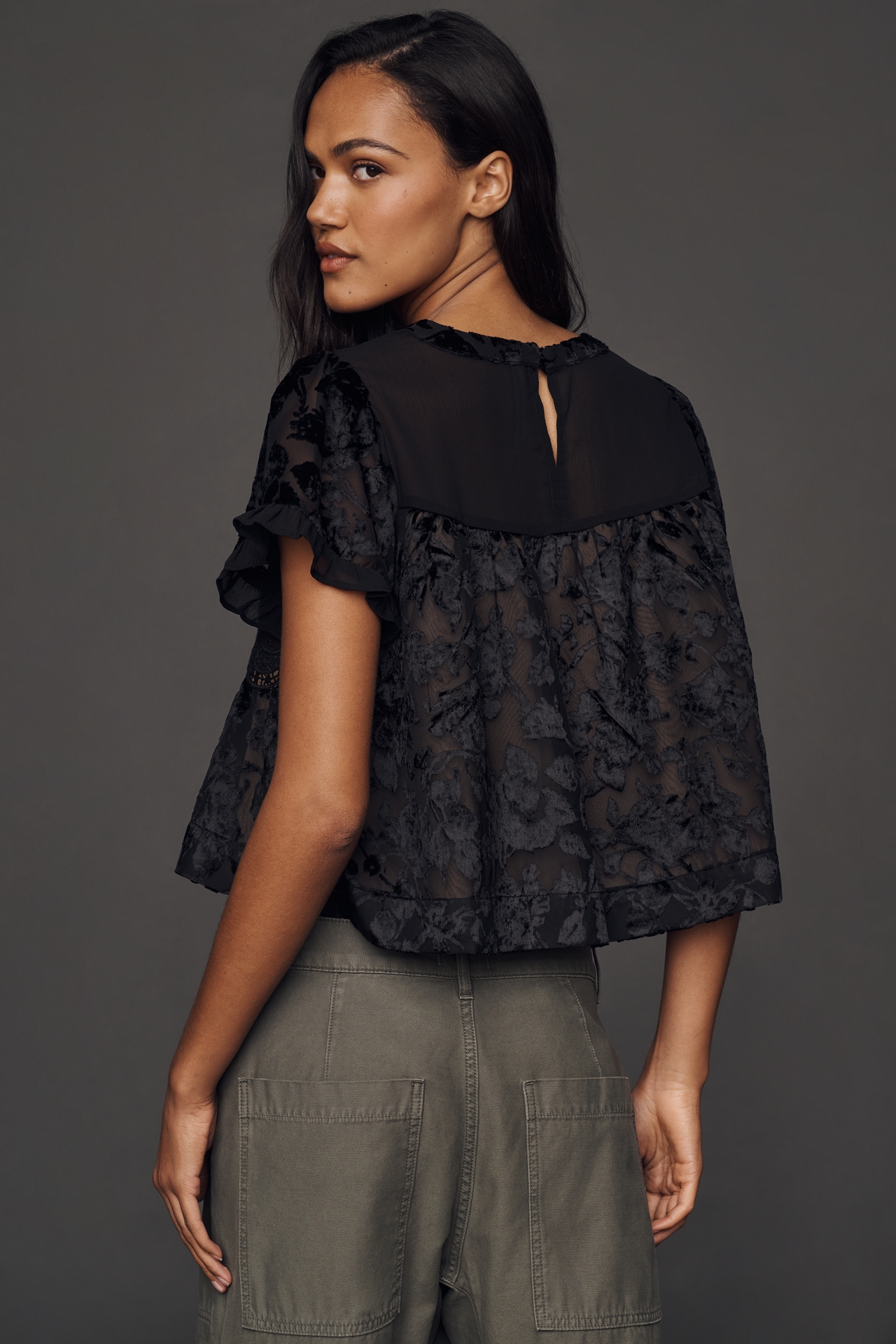 By Anthropologie Short-Sleeve Velvet Burnout Swing Top