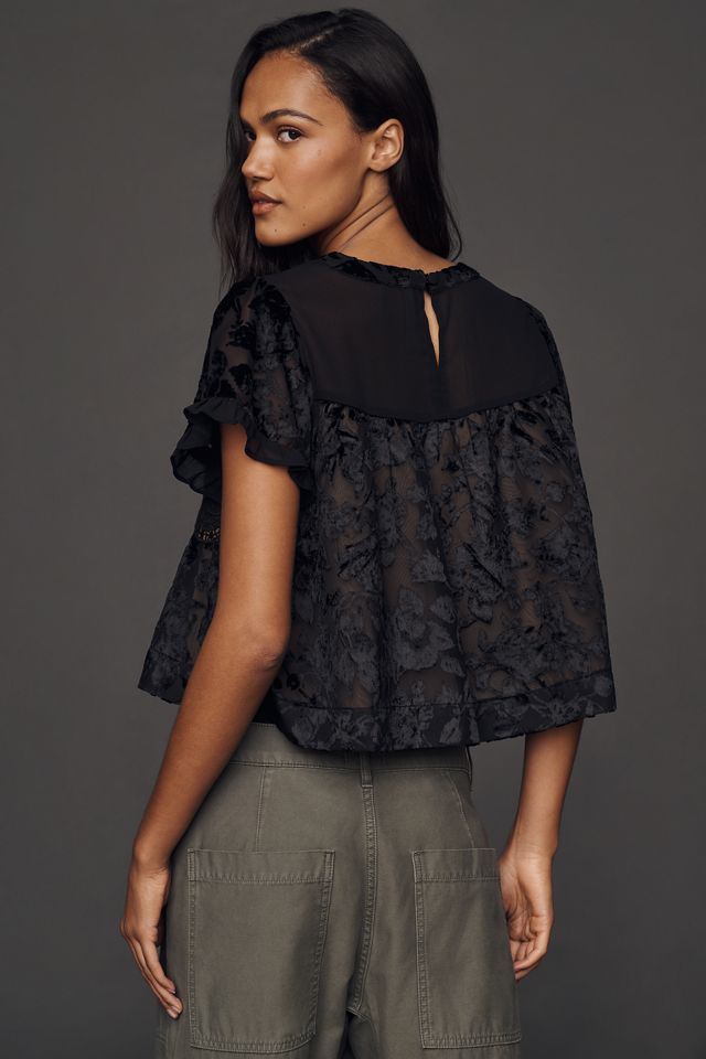 By Anthropologie Short-Sleeve Velvet Burnout Swing Top #3