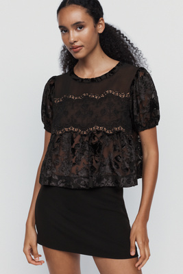 By Anthropologie Velvet Burnout Swing Top by Anthropologie