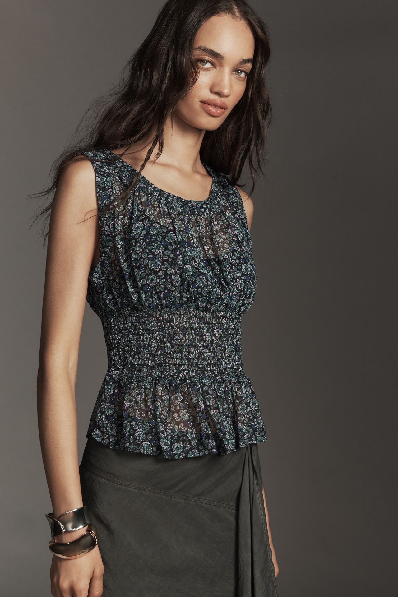 By Anthropologie Smocked Chiffon Tank Top