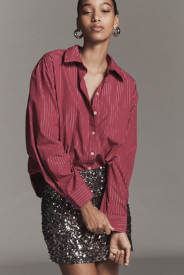 Maeve The Shrunken Bennet Lurex Stripe Buttondown Shirt By  In Red