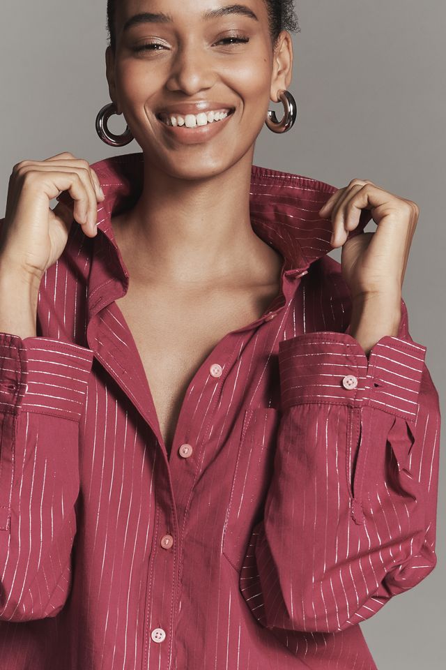 The Shrunken Bennet Lurex Stripe Buttondown Shirt by Maeve #2