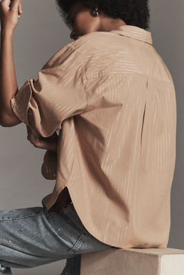 Maeve The Shrunken Bennet Lurex Stripe Buttondown Shirt By  In Neutral