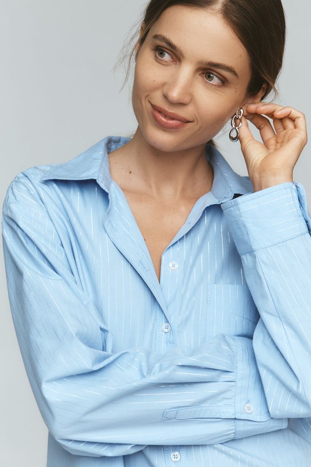 The Shrunken Bennet Lurex Stripe Buttondown Shirt by Maeve #2