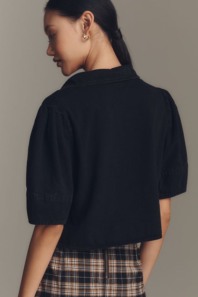 Pilcro Lantern-Sleeve Collared Crop Blouse #1