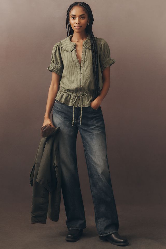 The Keira Cinch-Tie Peplum Blouse by Pilcro | Anthropologie