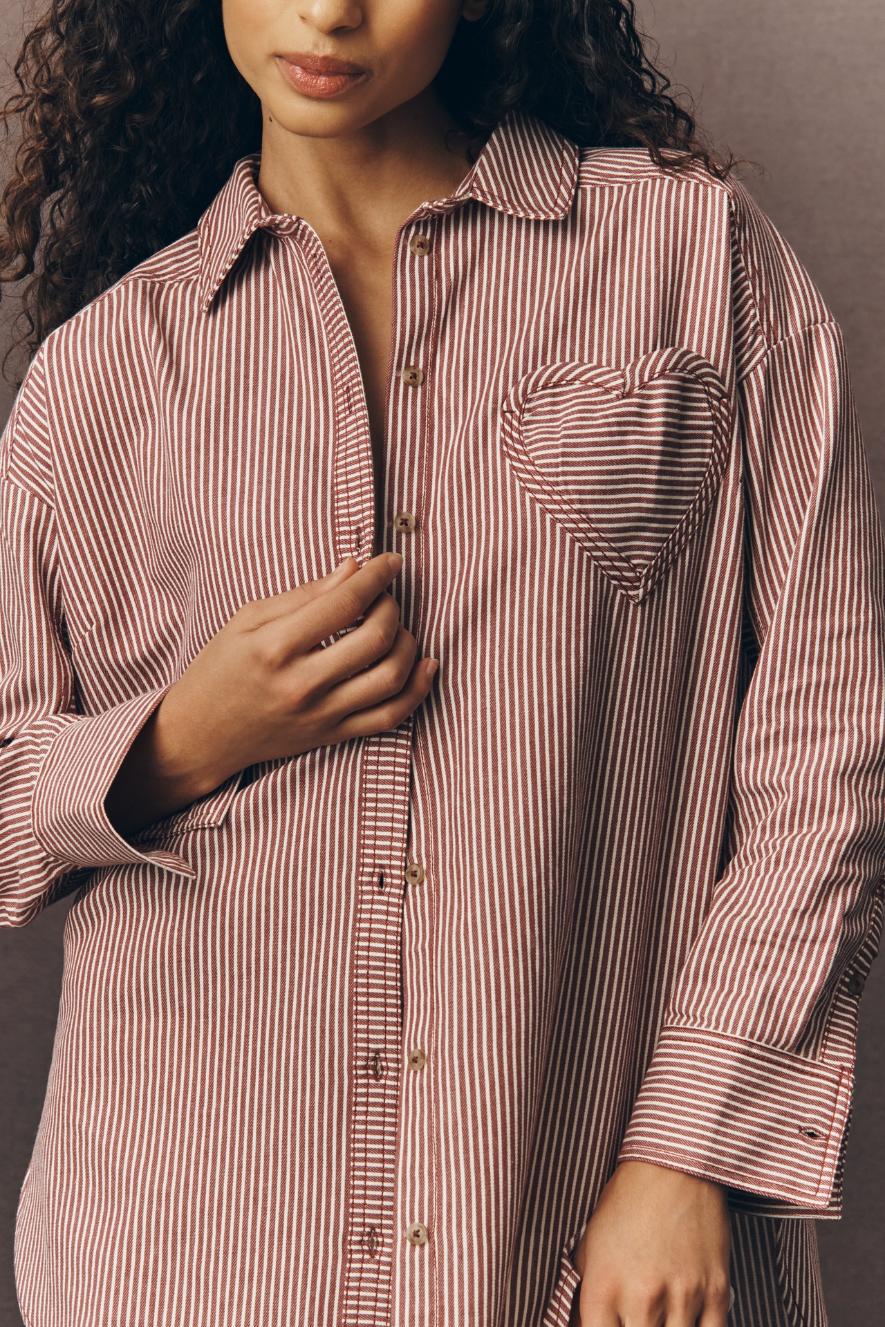 Pilcro Heart Pocket Long-Sleeve Buttondown Shirt