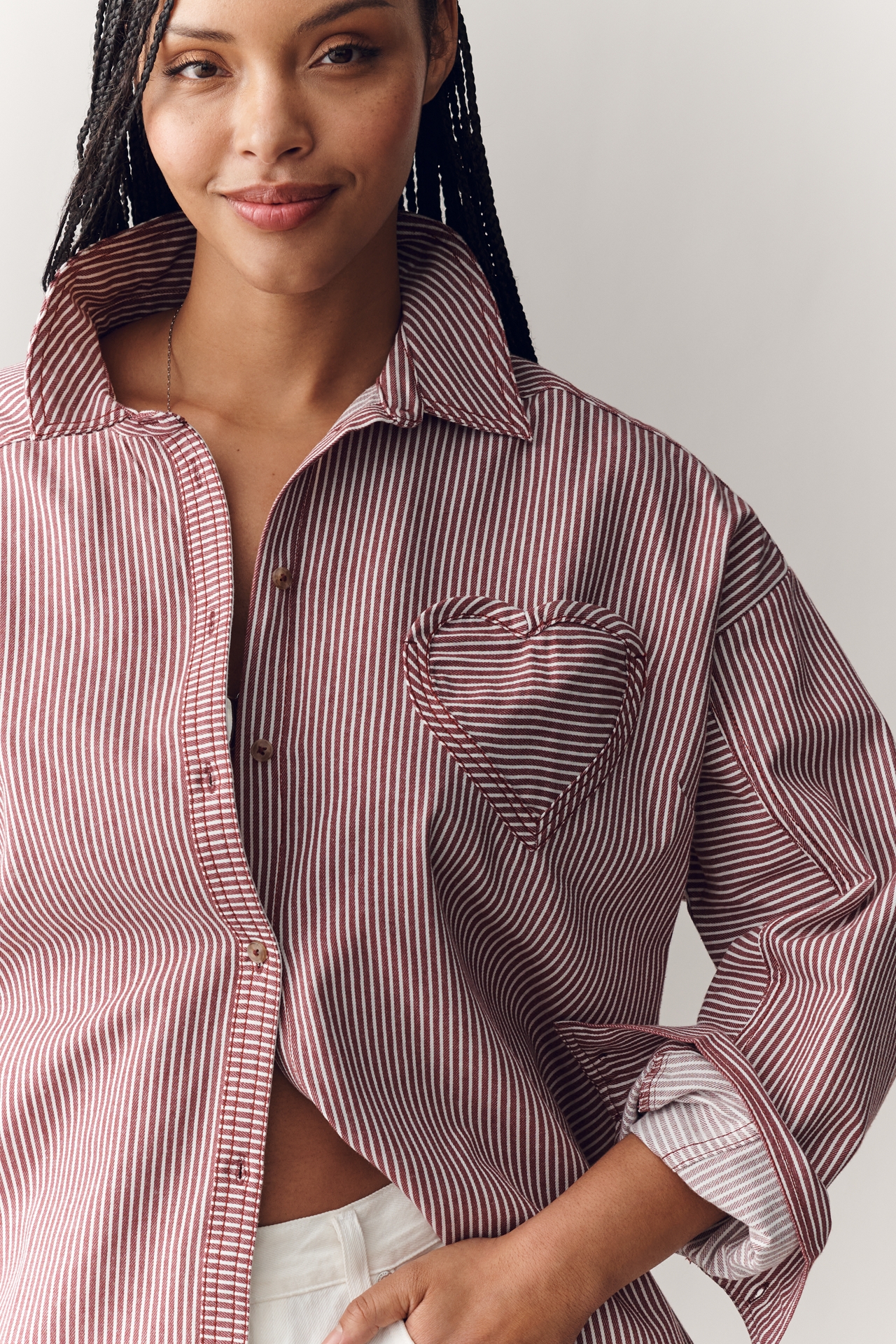 Pilcro Heart Pocket Long-Sleeve Buttondown Shirt