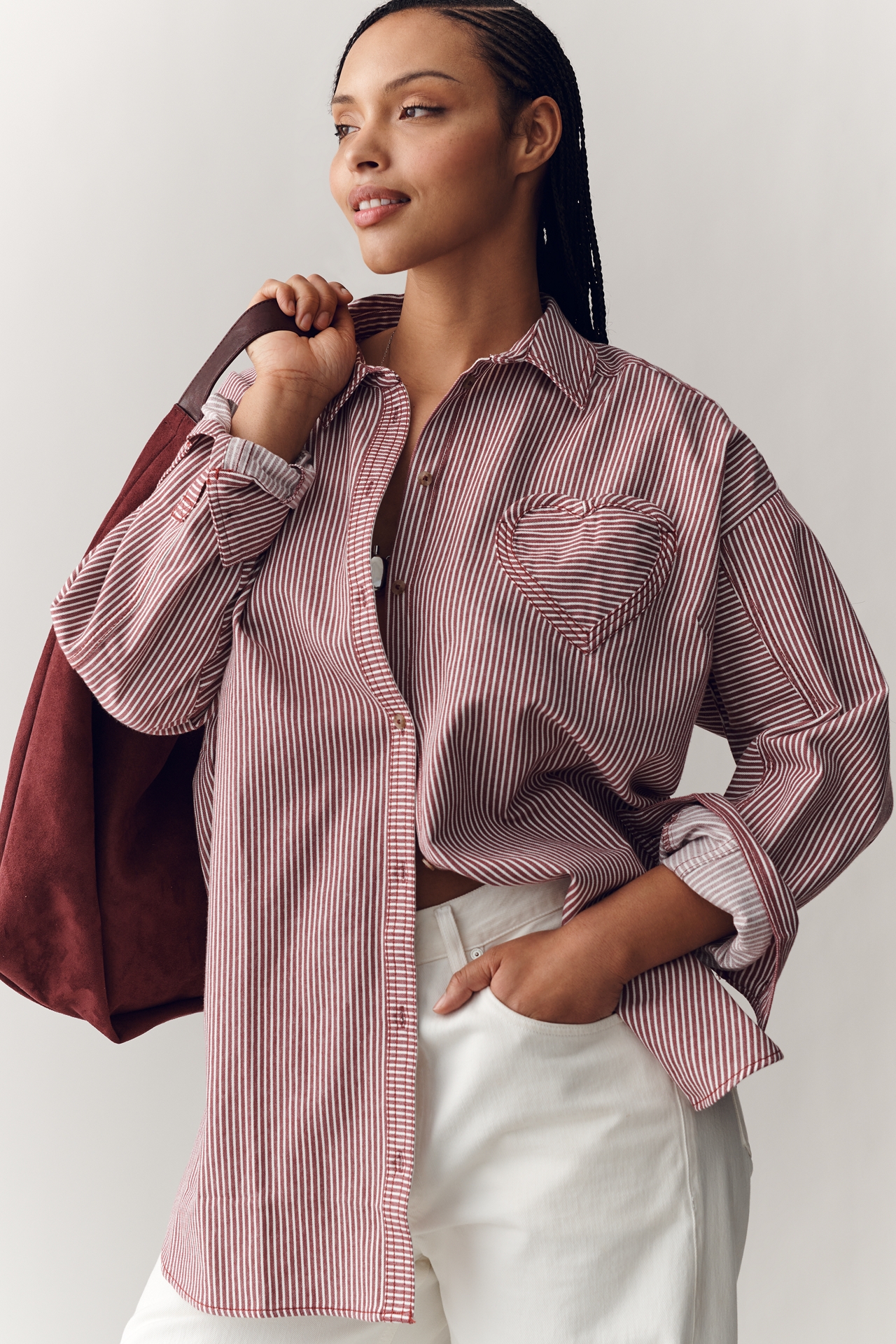 Pilcro Heart Pocket Long-Sleeve Buttondown Shirt