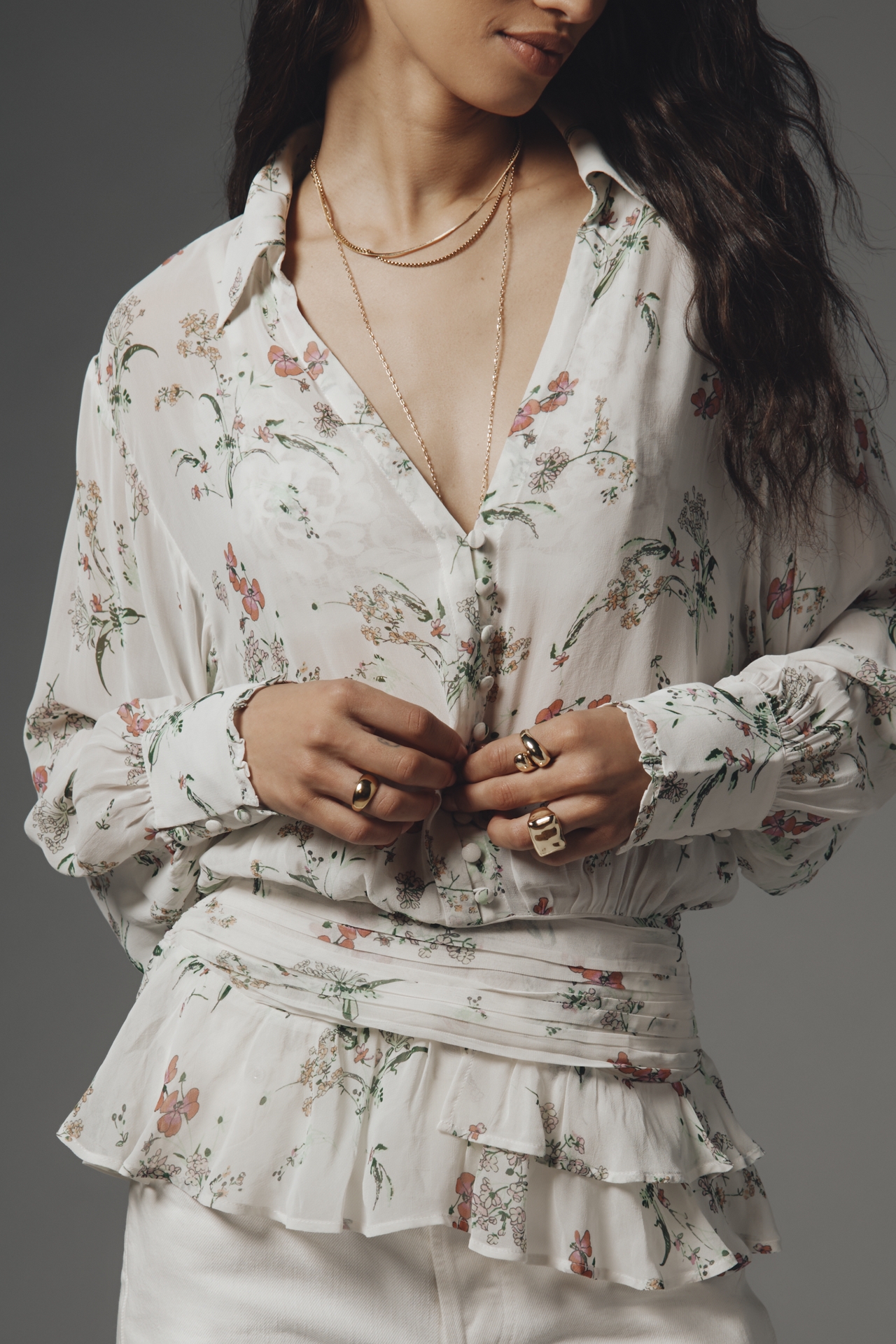 By Anthropologie Drop-Waist Tie Blouse