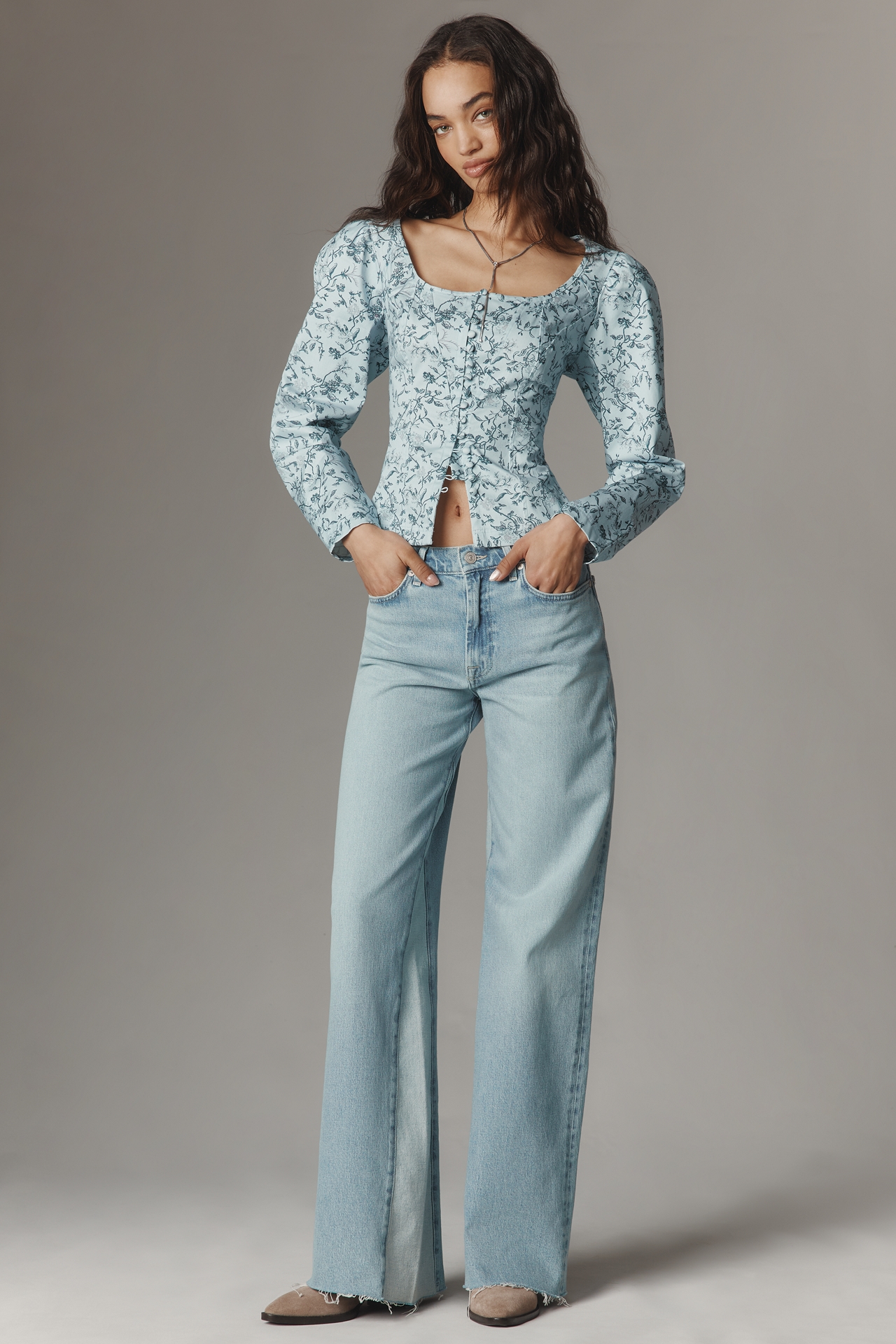 By Anthropologie Waisted Puff-Sleeve Blouse