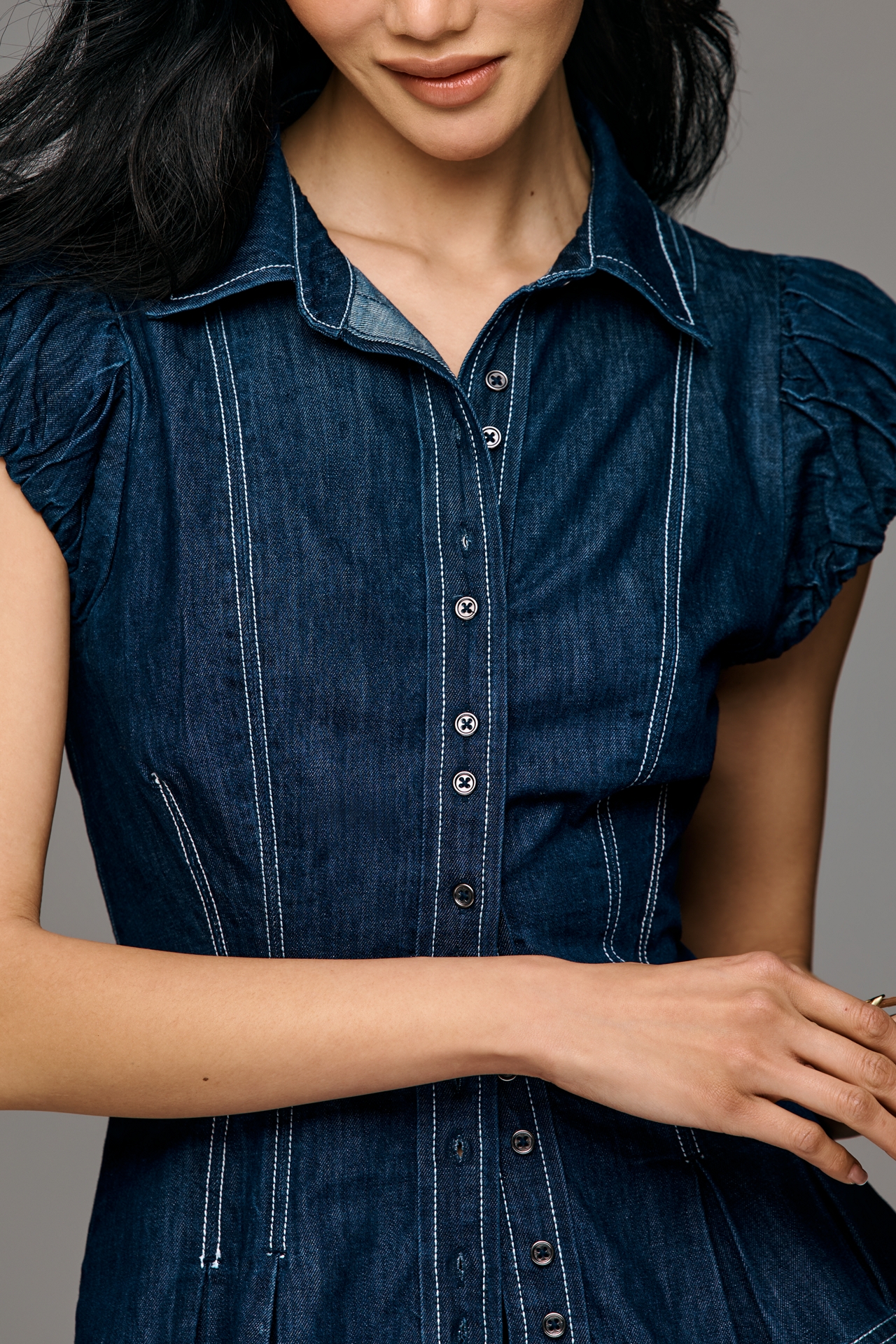 Pilcro Denim Puff Sleeve Top