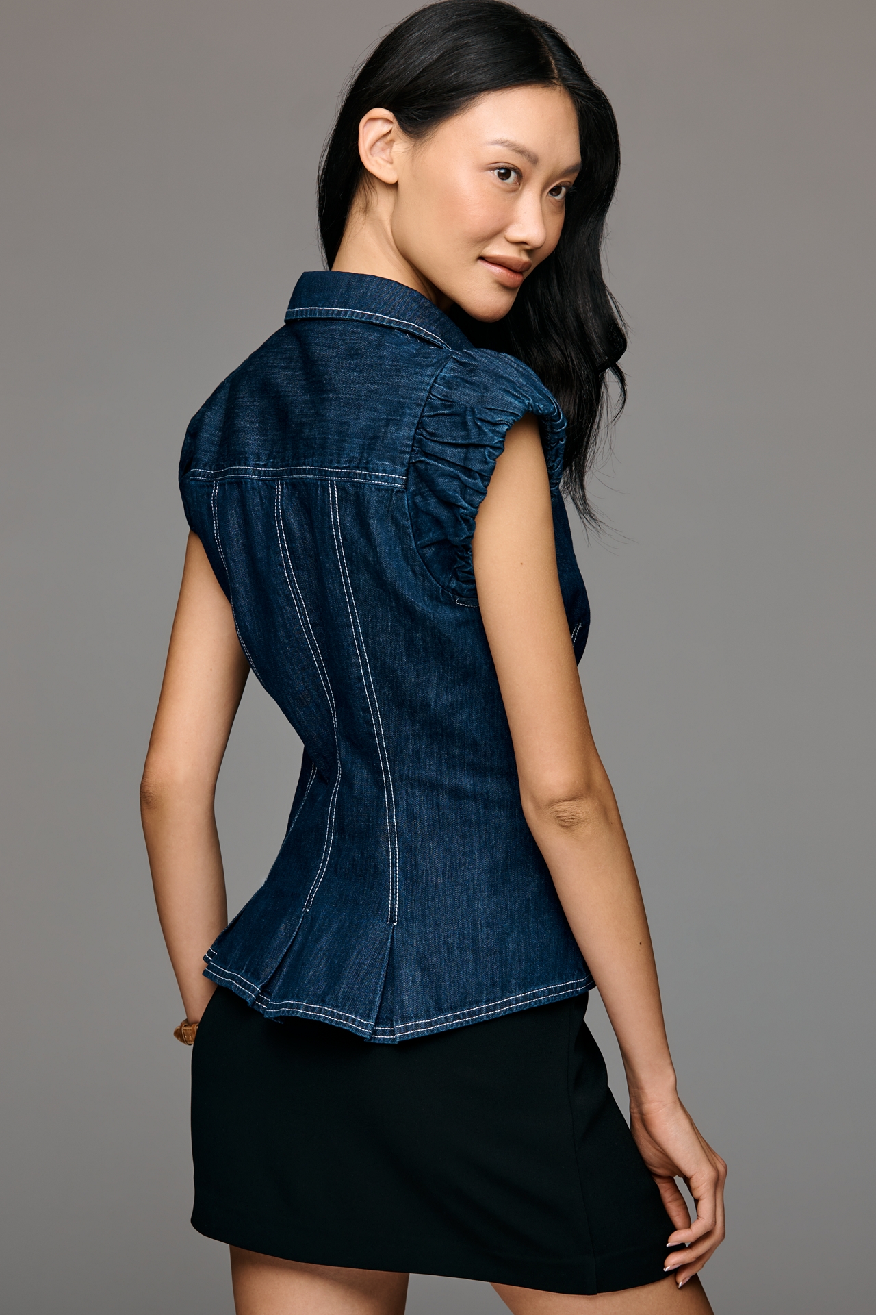 Pilcro Denim Puff Sleeve Top