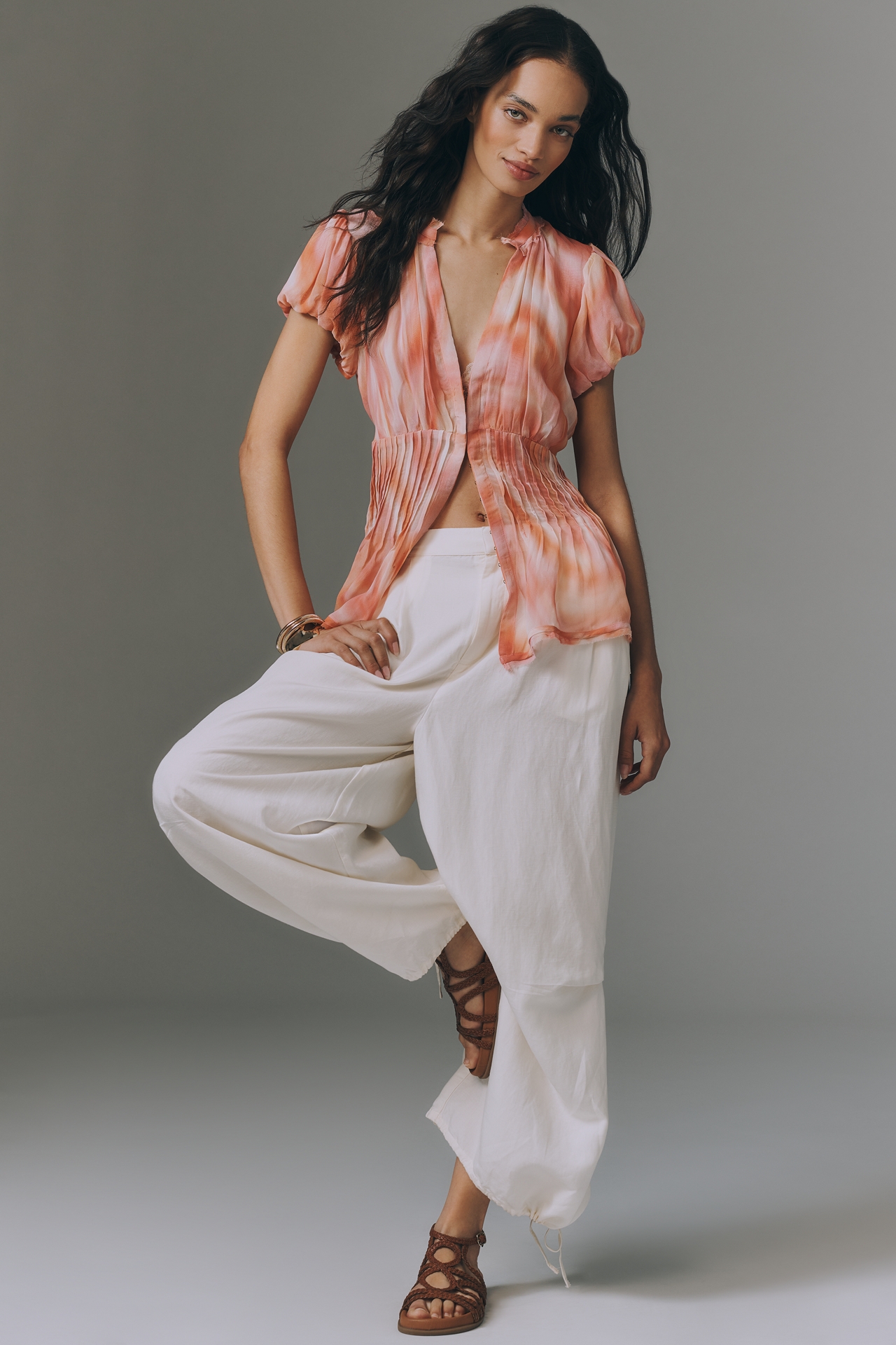 By Anthropologie Waisted Puff Sleeve Top