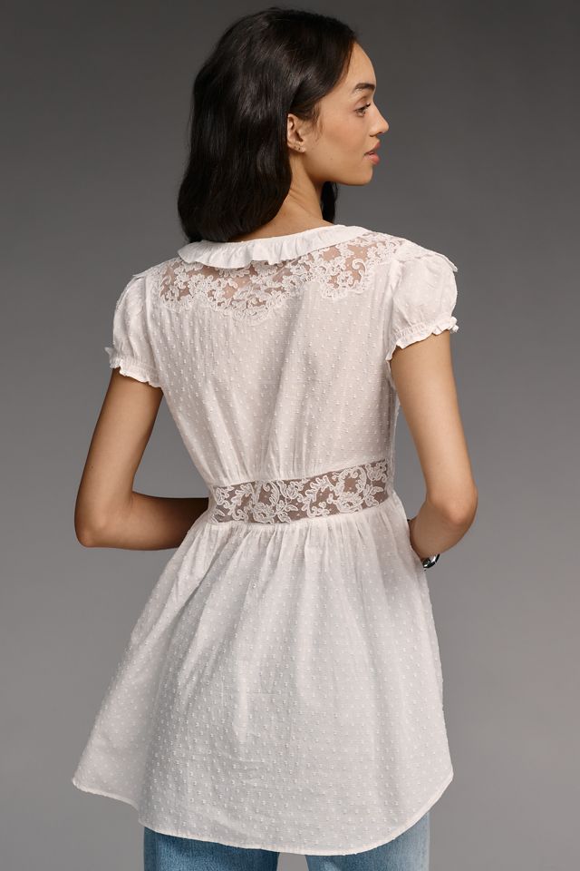 By Anthropologie Short-Sleeve Airy Embroidered Tunic Top #3