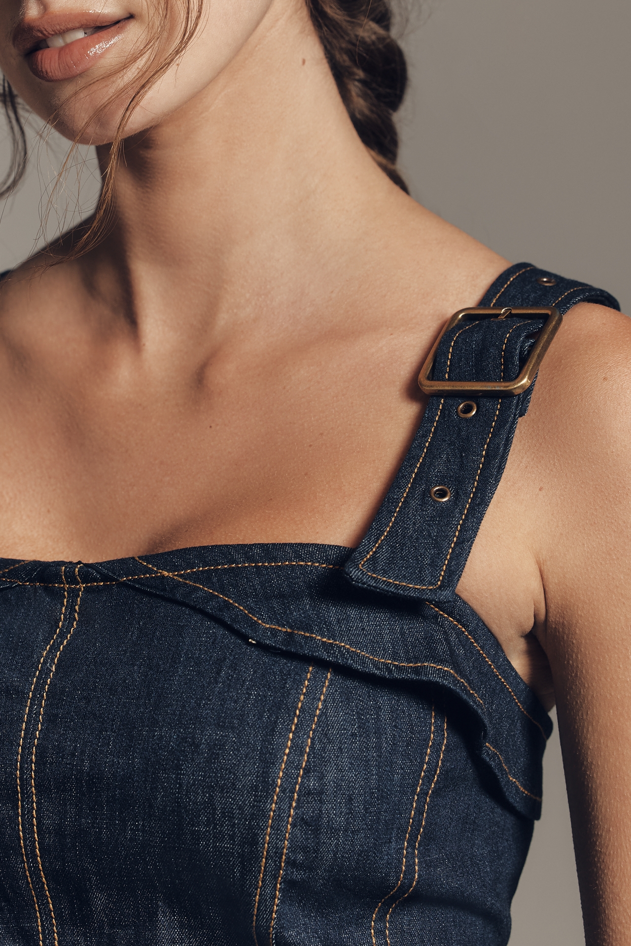 Maeve Sleeveless Denim Buckle-Strap Top