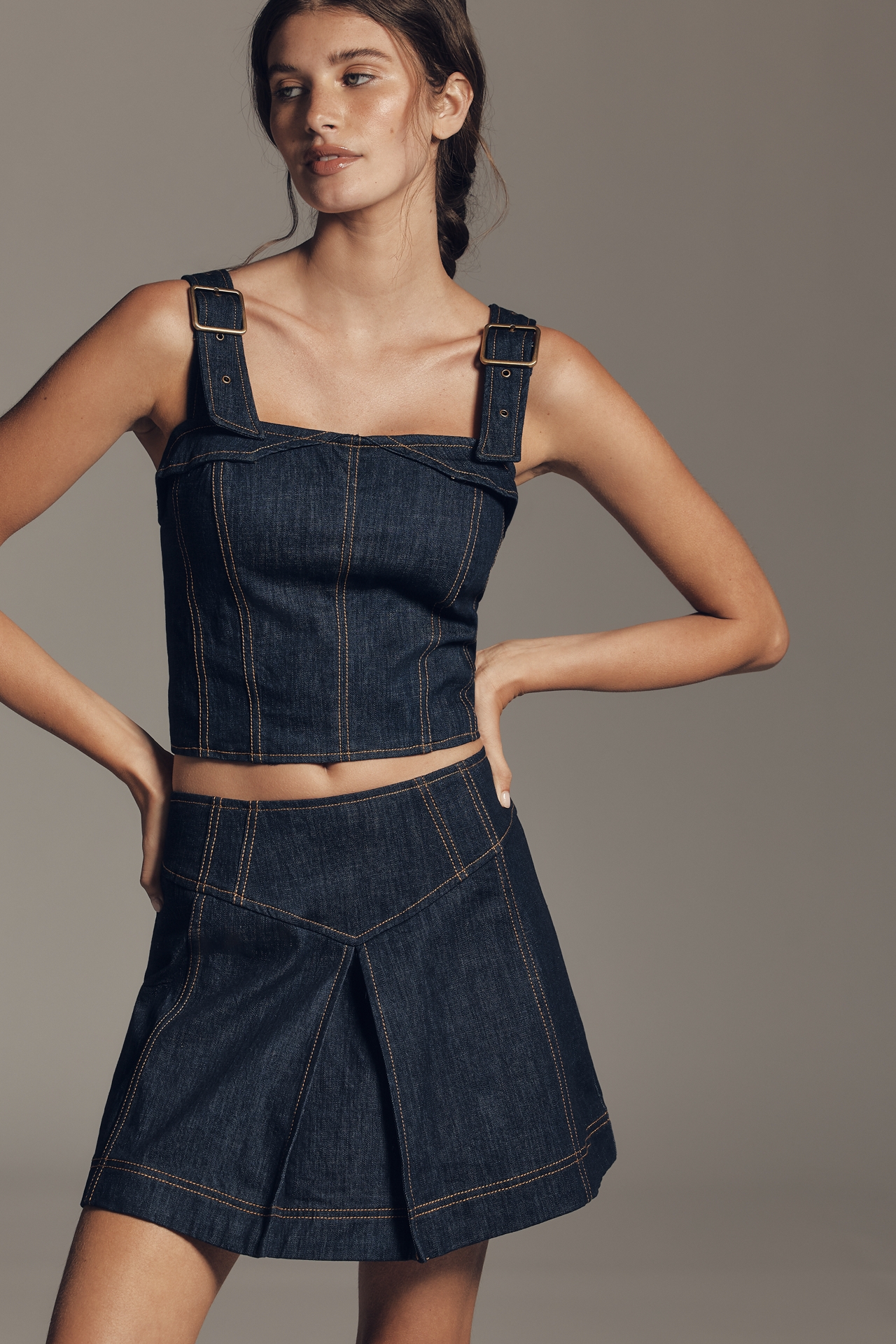 Maeve Sleeveless Denim Buckle-Strap Top