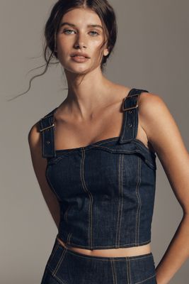 Top in Denim Senza Maniche con Cinghie a Fibbia Maeve