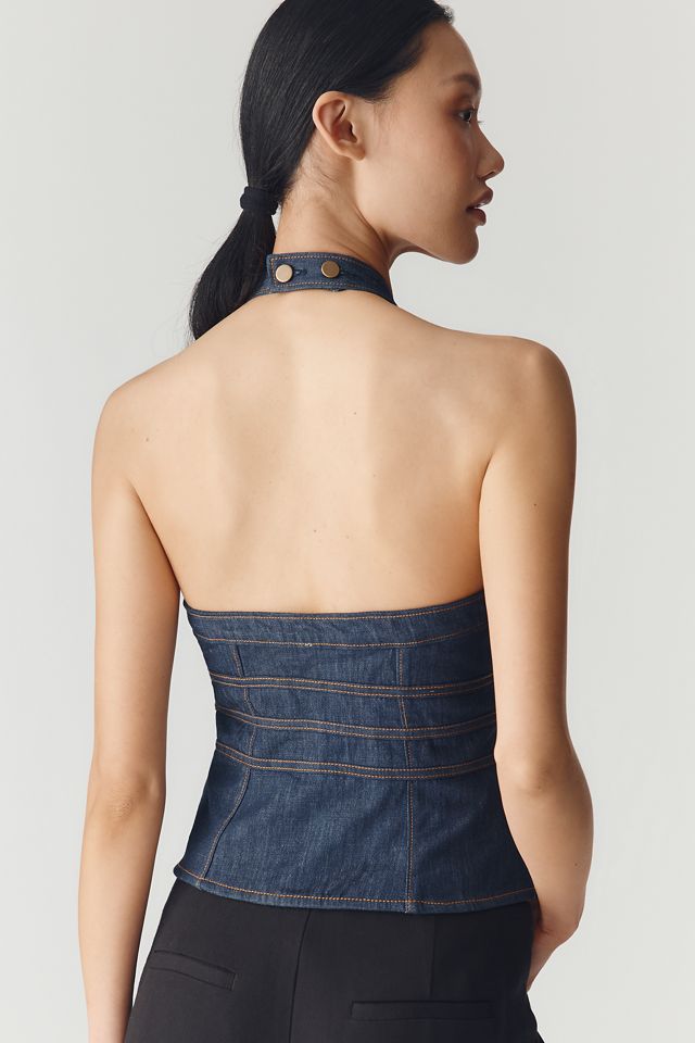 By Anthropologie Denim Tie Halter Top #3