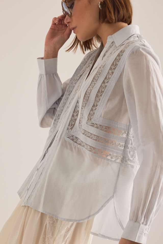 Top con Botones de Manga Larga con Inserto de Encaje By Anthropologie #3