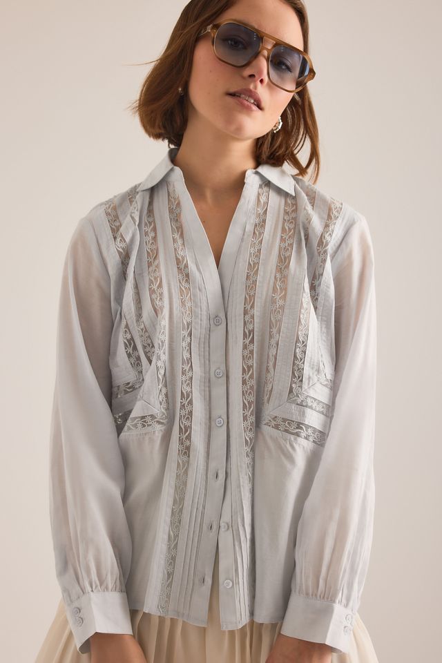 Top con Botones de Manga Larga con Inserto de Encaje By Anthropologie #4