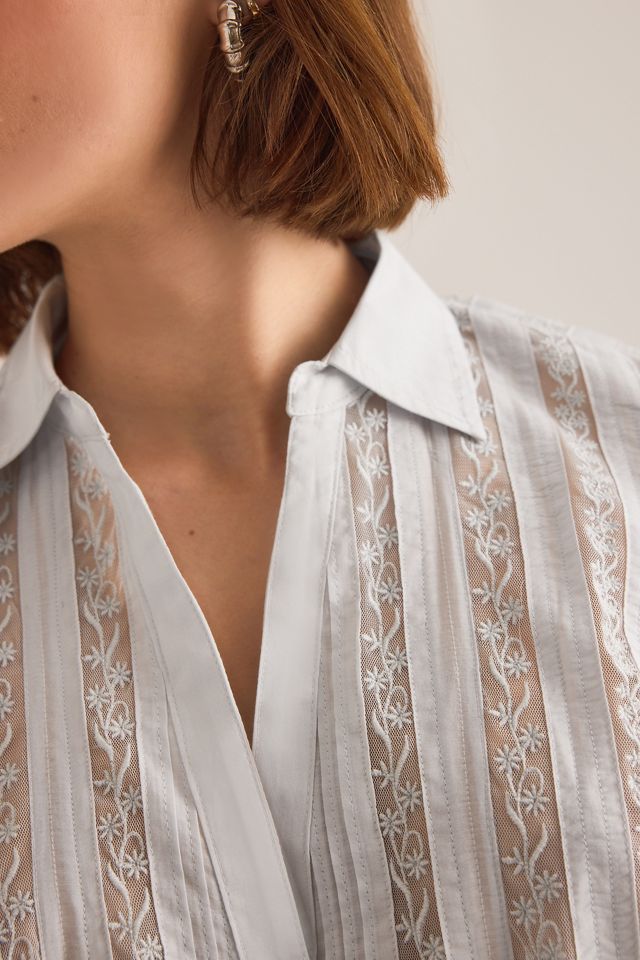 Top con Botones de Manga Larga con Inserto de Encaje By Anthropologie #5