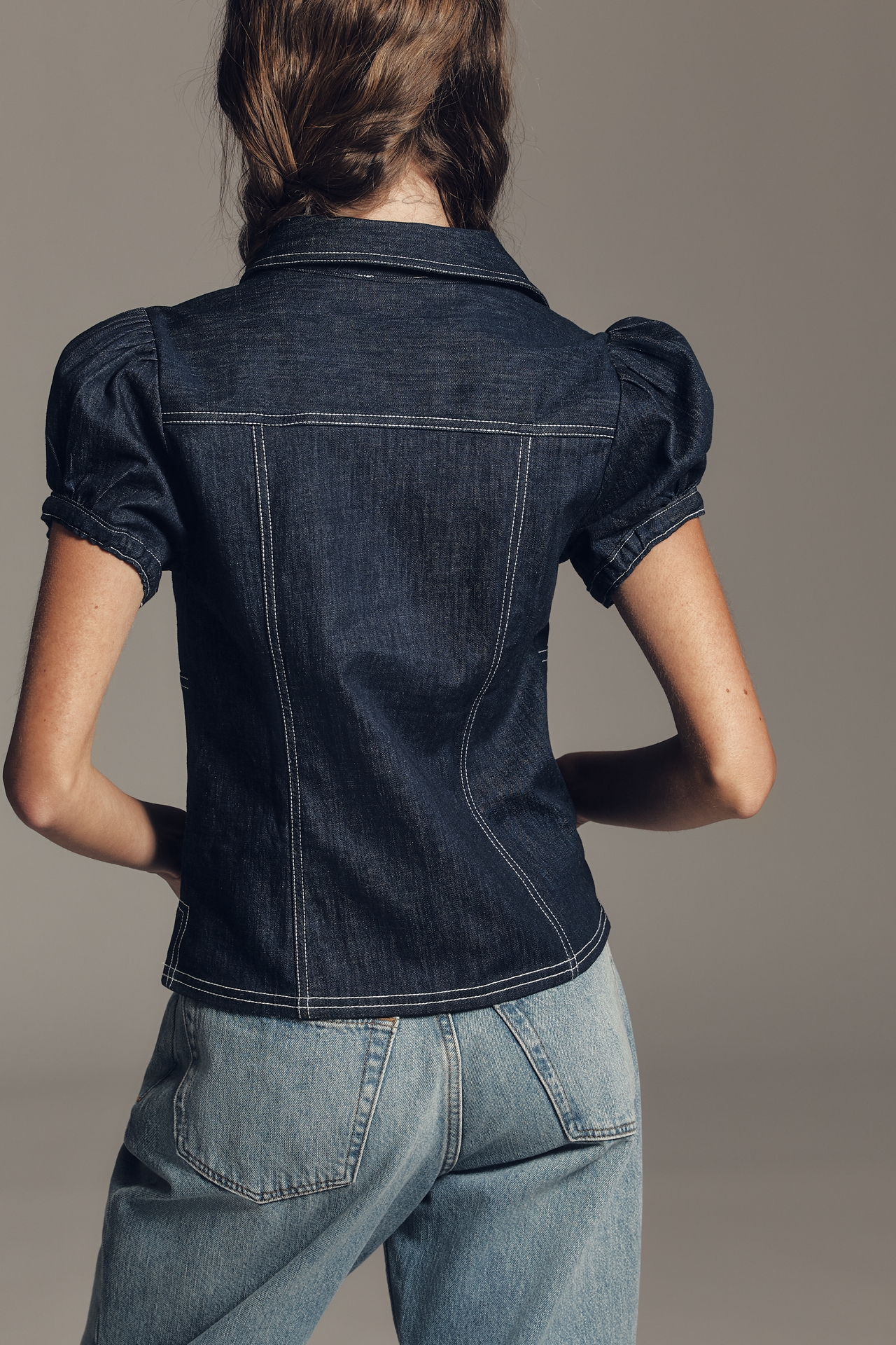 Pilcro Denim Puff Sleeve Top