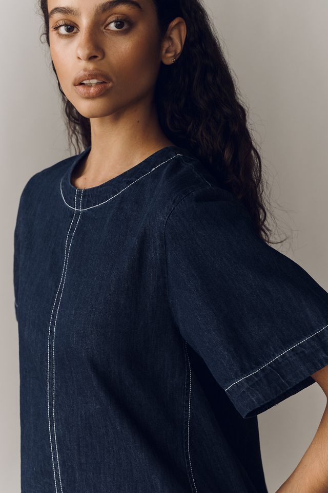 Emmy Denim Short-Sleeve Swing Blouse by Maeve #2