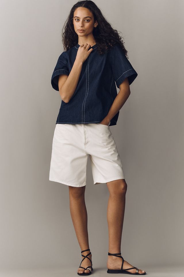 Emmy Denim Short-Sleeve Swing Blouse by Maeve #3
