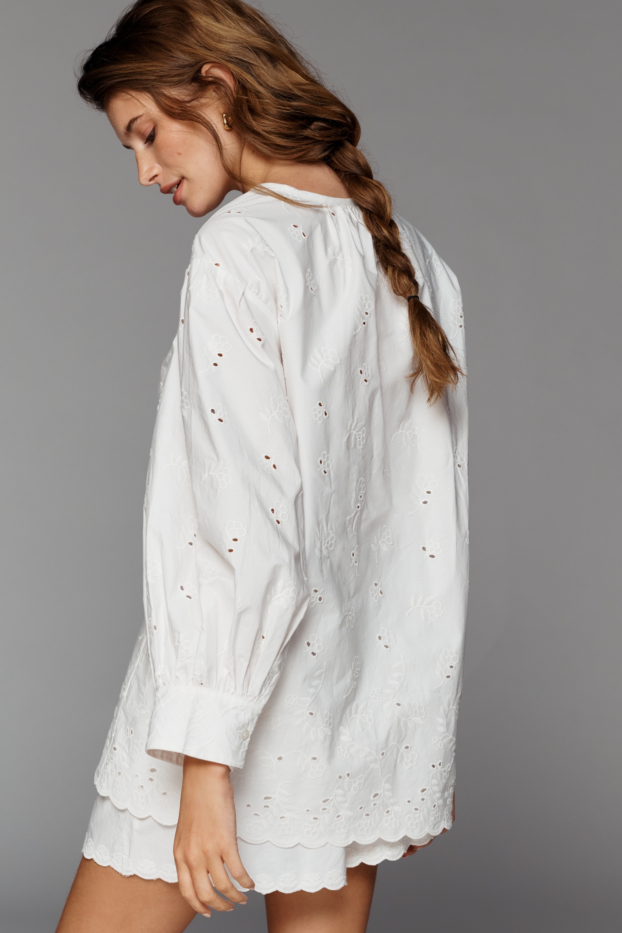 By Anthropologie 100% Cotton Eyelet Popover Blouse
