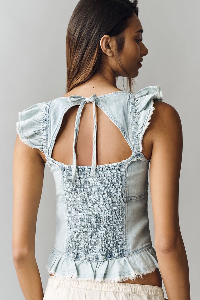 Ruffle-Front Top in Cross-Weave Cotton #1