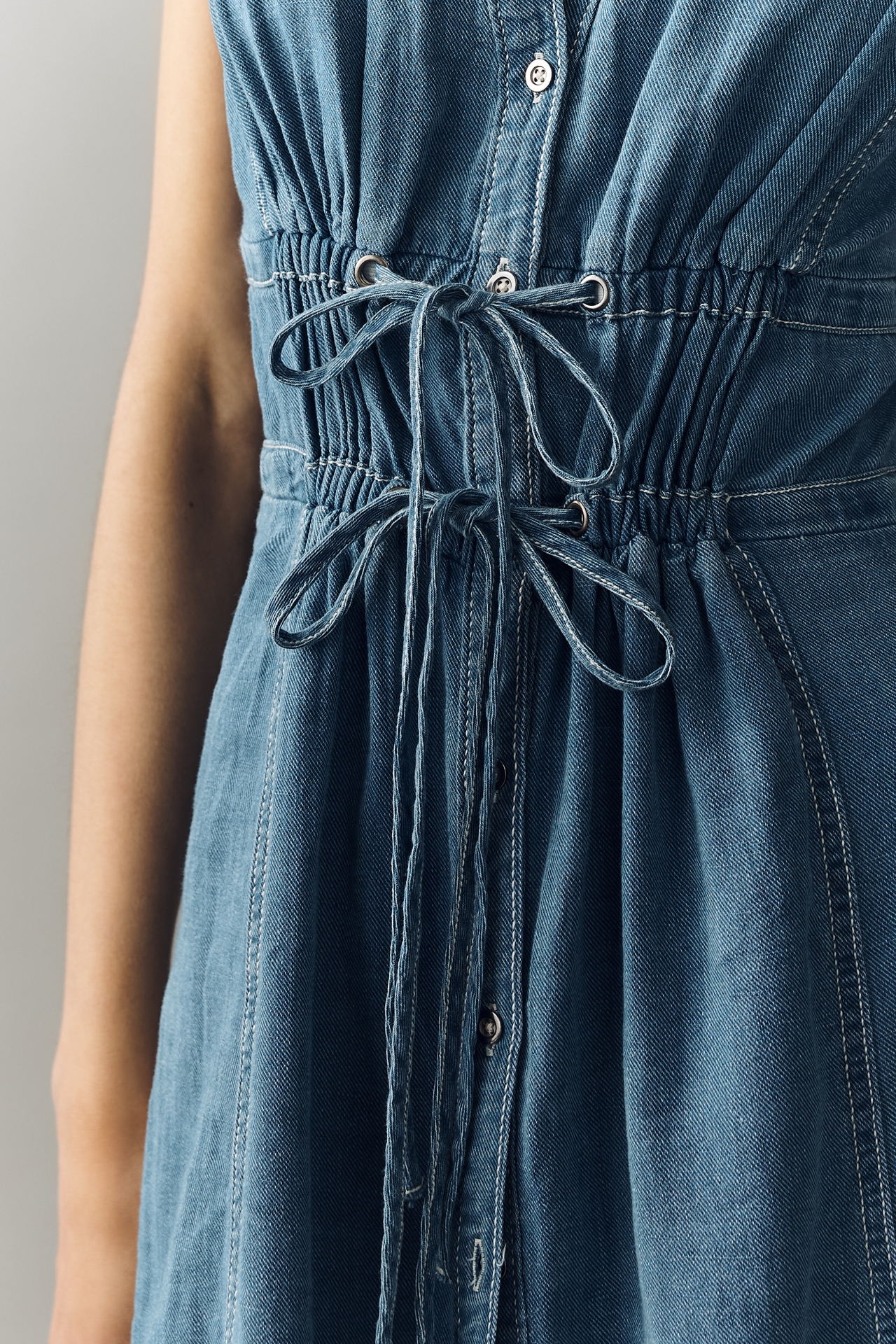 100% Cotton Denim Midi Button-Front Blouse