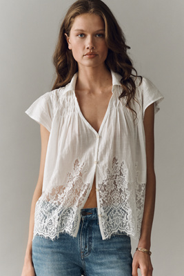 By Anthropologie Cotton Lace Buttondown Shirt | Anthropologie