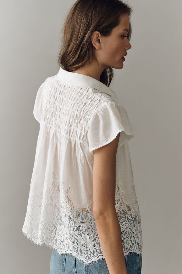 By Anthropologie Cotton Lace Buttondown Shirt #1