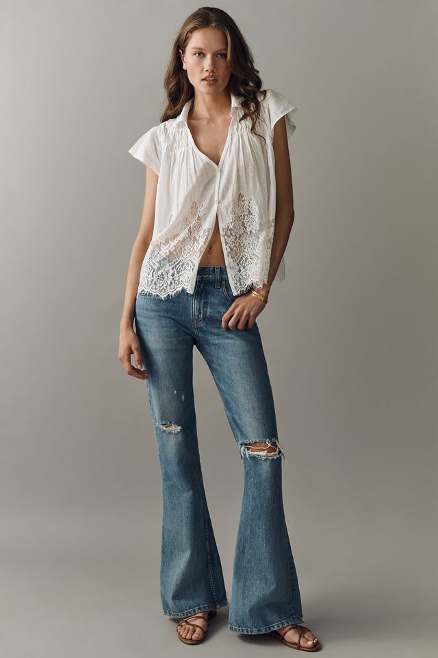 By Anthropologie Cotton Lace Buttondown Shirt #2