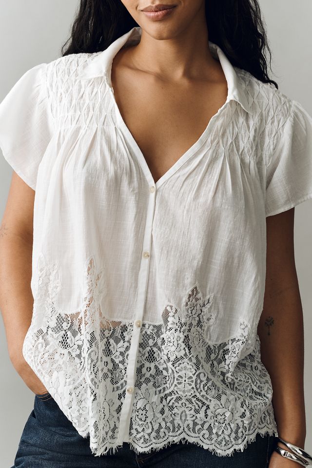 By Anthropologie Cotton Lace Buttondown Shirt #4