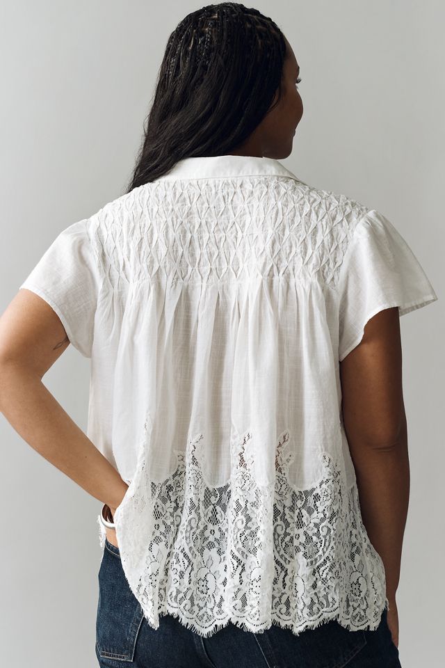 By Anthropologie Cotton Lace Buttondown Shirt #5