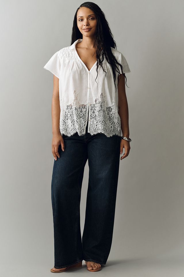 By Anthropologie Cotton Lace Buttondown Shirt #6