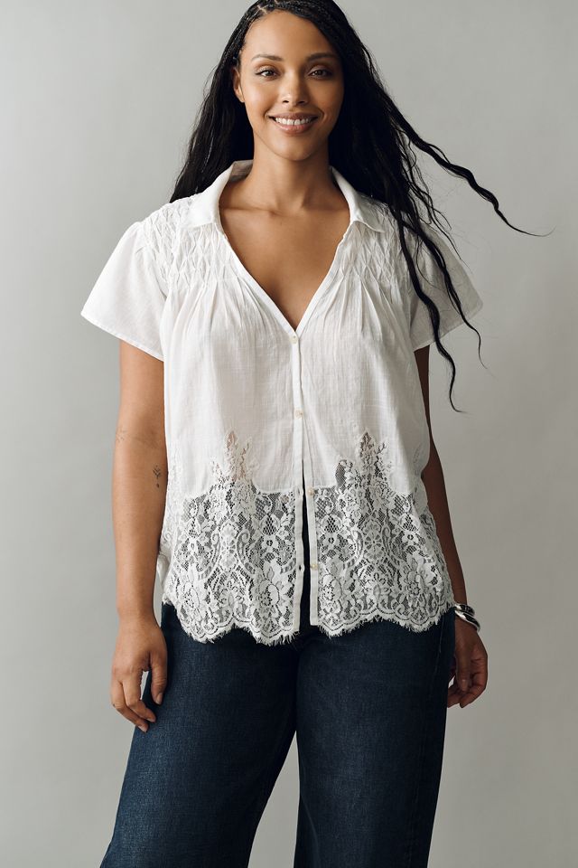 By Anthropologie Cotton Lace Buttondown Shirt #3